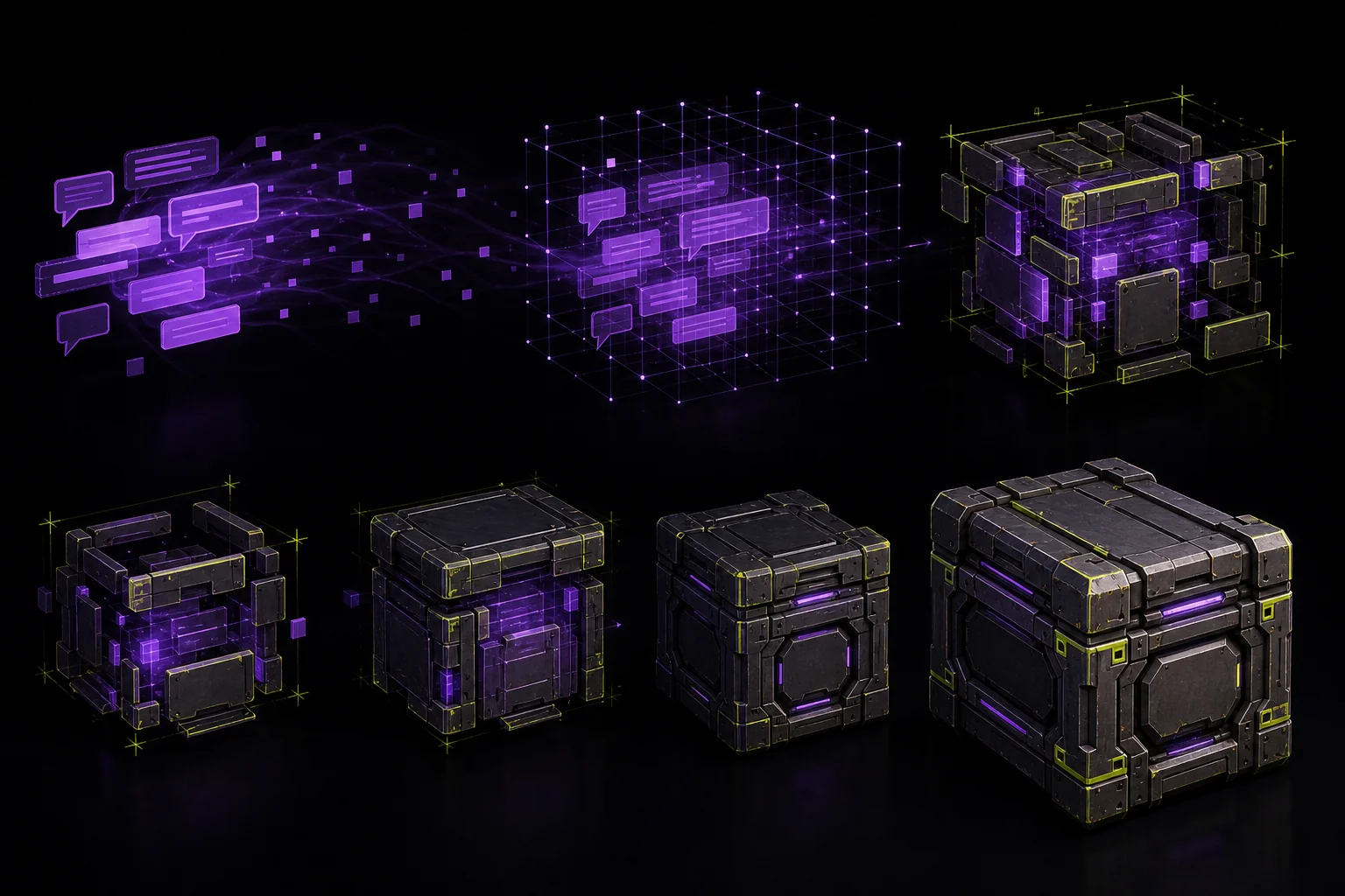 Natural-language prompt fragments assembling a stylized game prop through a structured production brief